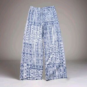 Mlle Gabrielle Women's Boho Wide Leg Pants Size XL Lined Beachy Summer Blue